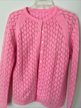 Light Pink Openwork Button-Up Cardigan Sweater